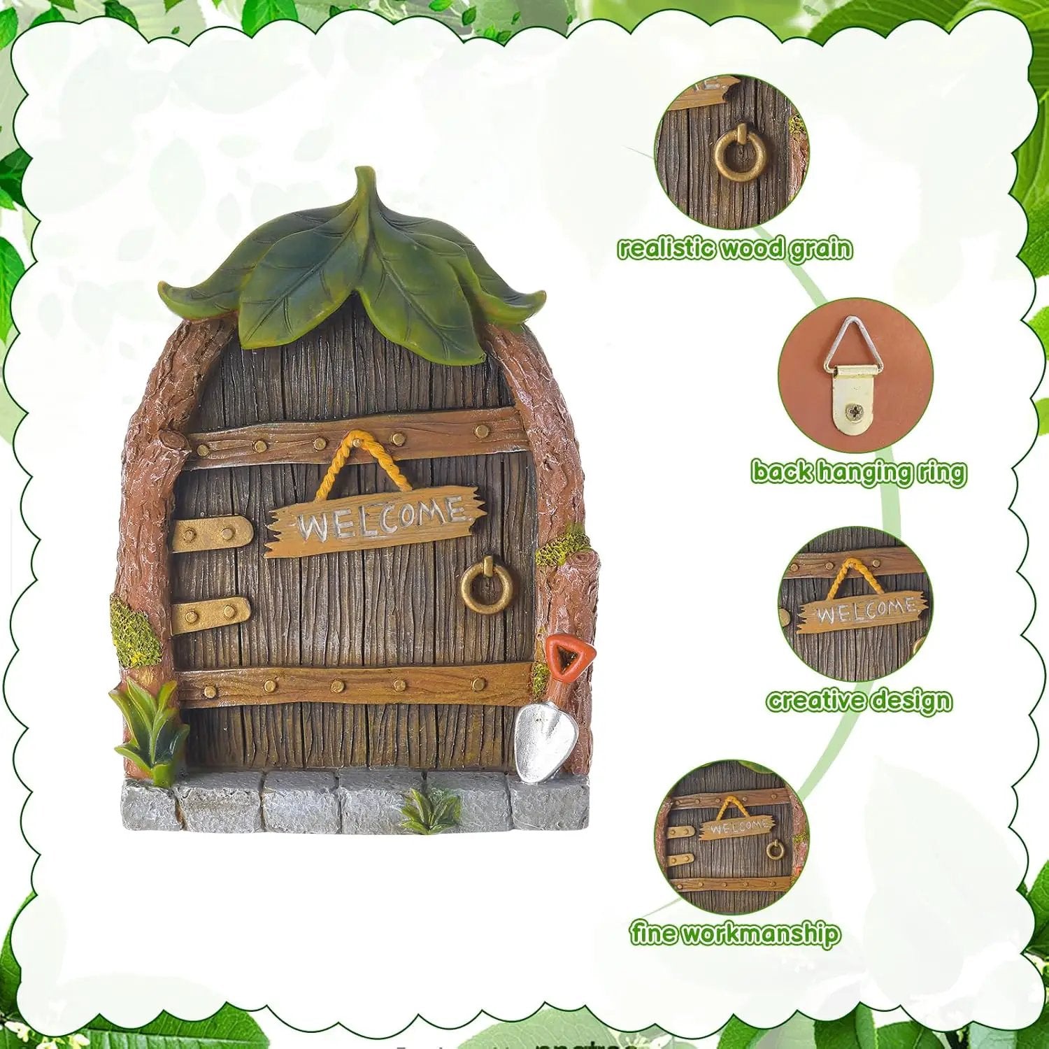 Glowing Miniature Fairy Garden Accessories, 4-Piece Miniature Fairy Figurines Glow in The Dark Fairy Door and Windows for Trees Set, Resin Light Up Sculpture Kit for Outdoor & Indoor Gardens by GreenHaven Gardens