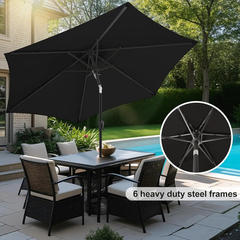 FLAME&SHADE 10ft Patio Umbrella - Outdoor Umbrella with 6 Sturdy Ribs, Push Button Tilt and Crank, UV Protection Table Market Umbrella for Pool, Porch，Garden, Deck, Backyard (Black) by GreenHaven Gardens