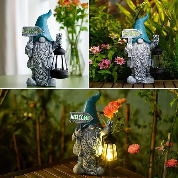 Welcome Gnomes with Solar Lantern - Garden Gnomes with Solar Lights, for Mom or Women, Housewarming Gnome Decorations by GreenHaven Gardens