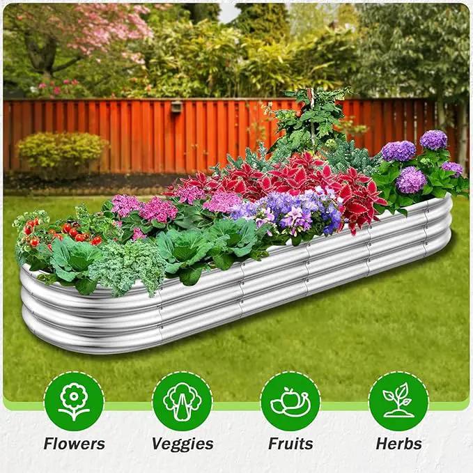 Galvanized Raised Garden Beds, Outdoor Raised Garden Boxes, Oval Large Bottomless Metal Elevated Garden Bed Planter Box for Vegetables, Fruits, Flower (7x2x1(ft)) by GreenHaven Gardens