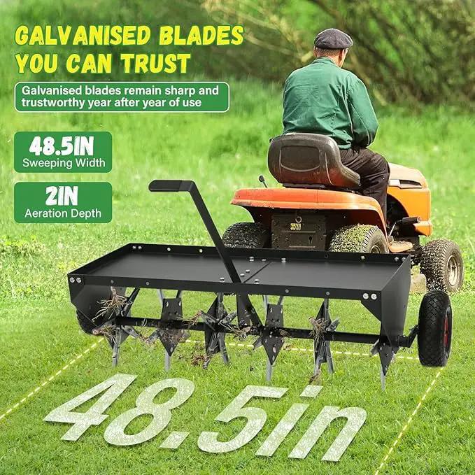 Doniks 48-Inch Tow Behind Lawn Plug Aerator with Universal Hitch, Lawn Aerator Tow Behind with 30 Galvanised Steel Tines,Tray and Inflatable Wheels for Gardens, Lawns, Farms by GreenHaven Gardens