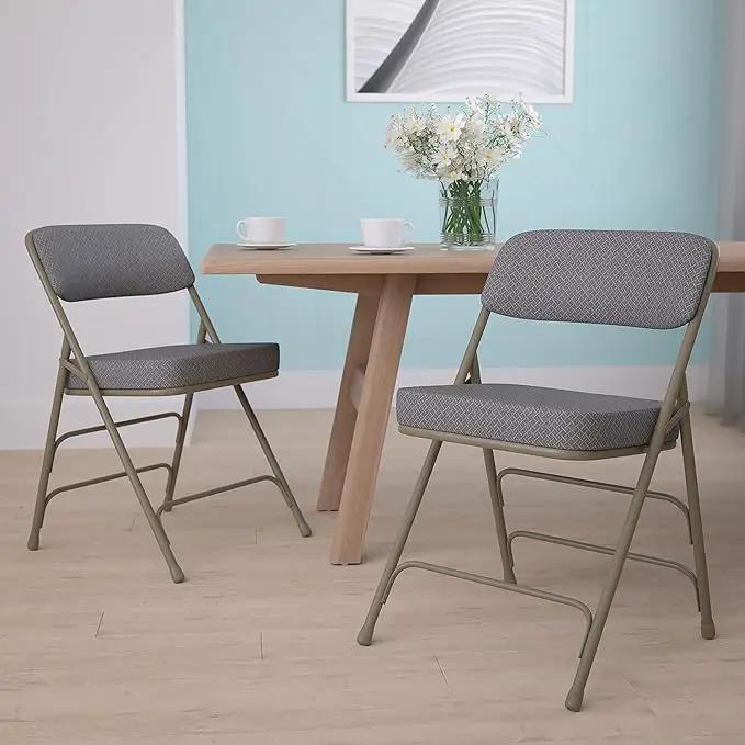 Flash Furniture Hercules Series Metal Folding Chairs with Cushioned Seats, Fabric Upholstered Event Chairs, Set of 2, Gray by GreenHaven Gardens