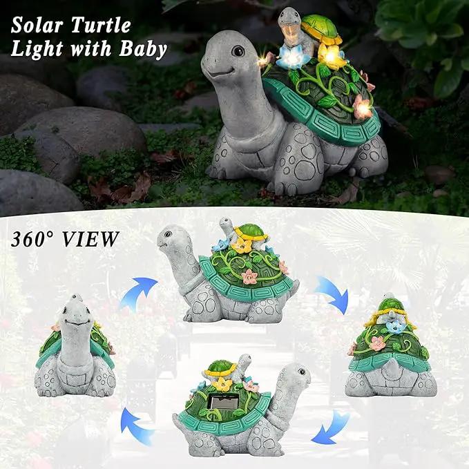 LESES Garden Statues, Turtle Solar Statue Garden Decor Clearance, Cute Turtle Figurines with Baby & 7 LED Solar Lights Lawn Decorations for Patio Yard Gifts for Mom Grandma Housewarming by GreenHaven Gardens