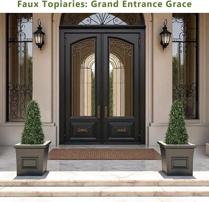 3ft Artificial Boxwood Topiary Trees (Set of 2) - UV Resistant Faux Plants Outdoor, Realistic 36" Fake Cone Bushes and Shrubs for Front Porch, Planter, Patio - Low Maintenance & Evergreen by GreenHaven Gardens