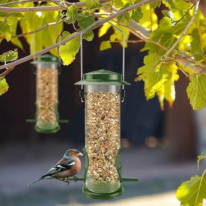 MIXXIDEA Wild Bird Feeders For Outdoors Hanging Stainless Steel Hanging Bird Feeder Tube, Finch Feeder For Garden Backyard Decoration Attractive Water Resistant Bird Feeders For Outside Green - 2 Pack by GreenHaven Gardens