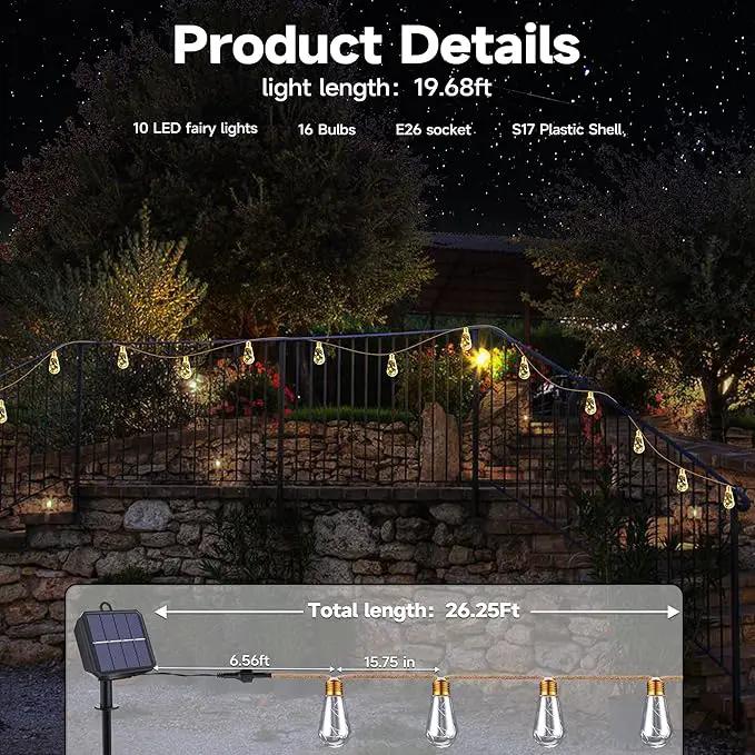 Solar Outdoor String Lights, 2 Pack 20Ft Vintage Rope Hemp Solar Patio Lights, Waterproof Warm White Solar Powered String Lights With 8 Modes 16 Shatterproof Bulbs for Fence Stairs Balcony Café Bistro by GreenHaven Gardens