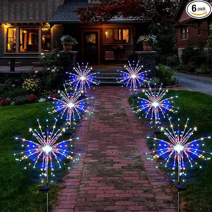 Solar Garden Firework Lights Outdoor Waterproof 6 Pack, 120 LED Sparklers, Colorful, for Patio, Backyard, Sidewalk, Christmas, Parties by GreenHaven Gardens
