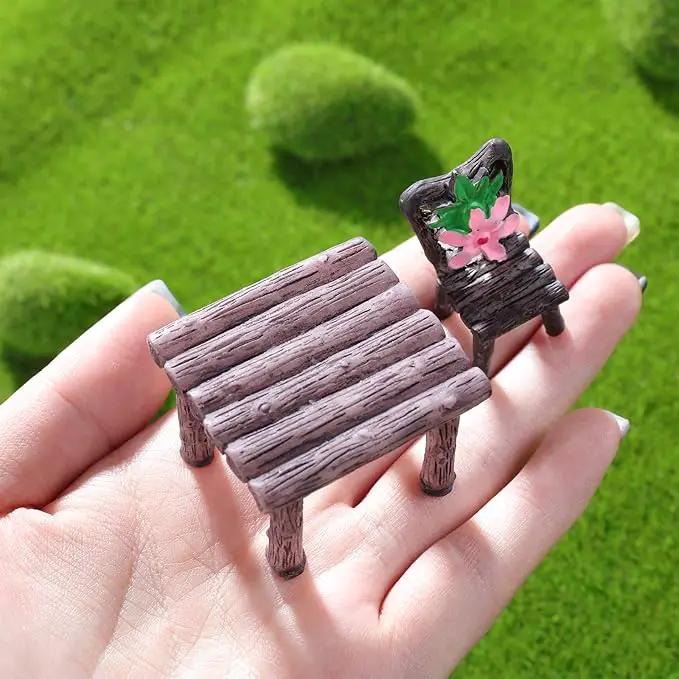 Skylety 12 Pieces Garden Furniture Ornaments Miniature Table and Chairs Set Village Micro Resin Bench Chair for Dollhouse Accessories Home Micro Landscape (Cute Style) by GreenHaven Gardens