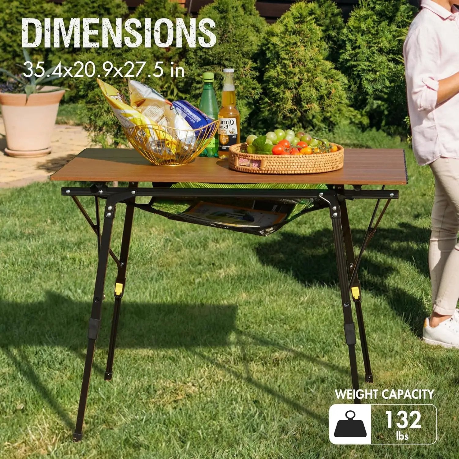 PORTAL Camping Table Portable Folding Table Ultra Lightweight Folding Camp Table 4 Adjustable Legs Aluminum Roll Up Table Top with Carry Bag for Outdoor Travel Backyards BBQ by GreenHaven Gardens