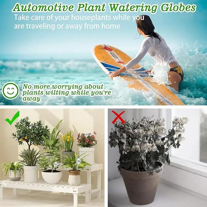 Large Plant Watering Globes, 3PCS Iridescent Rainbow Gradient Color Clear Glass Bulbs Self Watering Spikes Planter Insert, Automatic Plant Waterer Bulbs Devices for All Plants, 9" L * 2.75" D by GreenHaven Gardens