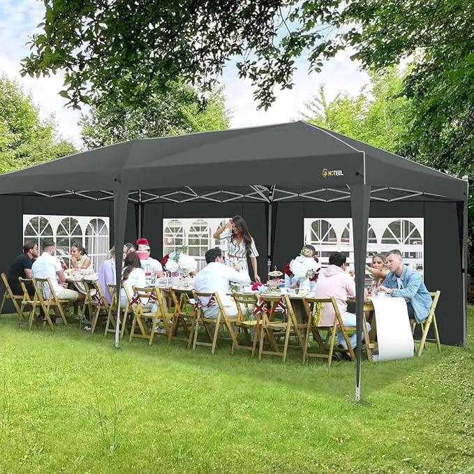 HOTEEL 10x20 Pop up Canopy with 6 Sidewalls, One Push Instant Setup Outdoor Canopy Tent with Reinforce Rod, Weight Bag, for Parties, Events, Gray by GreenHaven Gardens