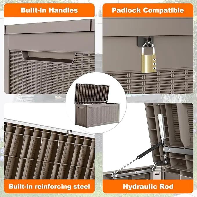 260 Gallon Resin Deck Box, Lockable Patio Outdoor Storage Box for Furniture, Garden Tools and Tools Storage, Waterproof Outside Storage Boxes - Grey by GreenHaven Gardens
