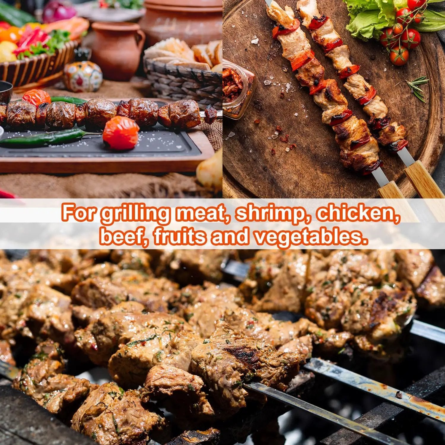 SHIKORI Kabob Skewers,BBQ Barbecue Skewers,Stainless Steel Sticks,17 Inch Heavy Duty Large Wide Reusable,with Nonslip Wooden-16 Pcs by GreenHaven Gardens