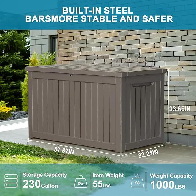 230 Gallon Resin Deck Box, Lockable Patio Outdoor Storage Box for Furniture, Garden Tools and Tools Storage, Waterproof Outside Storage Boxes - Grey by GreenHaven Gardens