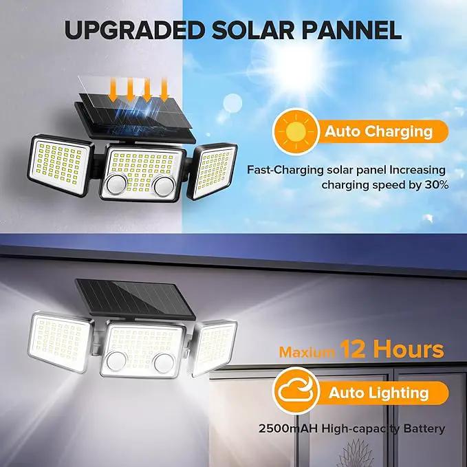UME Solar Outdoor Lights 3000 Lumen 7000K, 152 LED Super Bright Motion Sensor Outdoor Lights with 2 Sensors, IP65 Waterproof 270 Wide Angle Solar Flood Lights with 3 Modes for Garden - 6 Pack by GreenHaven Gardens