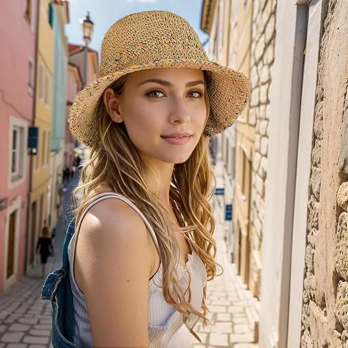 Floppy Big Beach Straw Hats for Women Foldable Summer Wide Brim Packable Sun Hat Womens Travel Straw Fedora Hat by GreenHaven Gardens