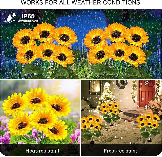 4 Pack Solar Sunflower Garden Lights 24 Vibrant Sunflowers LED Outdoor Decorative Stake Lights for Yard, Patio, Lawn, Pathway, IP65 Waterproof, Gardening Gift for Mom, Grandma, and Friends by GreenHaven Gardens