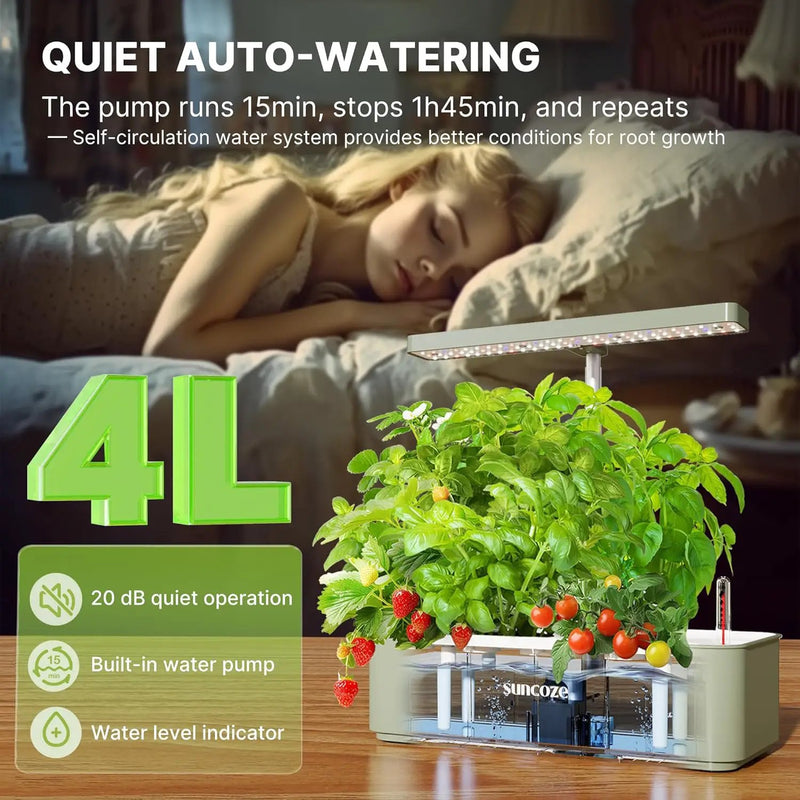SUNCOZE Hydroponics Growing System Kit 12 Pods, 24W LED Grow Light Indoor Garden, 4L Water Tank with Quiet Pump, Adjustable Height Herb Garden Planter Indoor Kit, Gardening Gifts, Green by GreenHaven Gardens