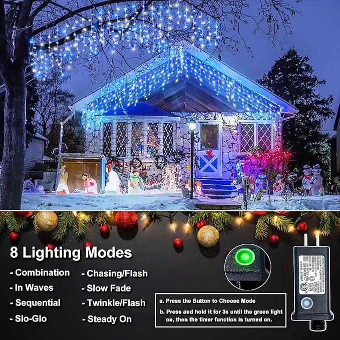 Christmas Icicle Lights Outdoor, 66Ft 640 LED Icicle Lights for Outside with 8 Modes Timers, Waterproof Plug in Twinkle String Light for Yard Eave Patio Party Holiday Decorations, Blue White by GreenHaven Gardens