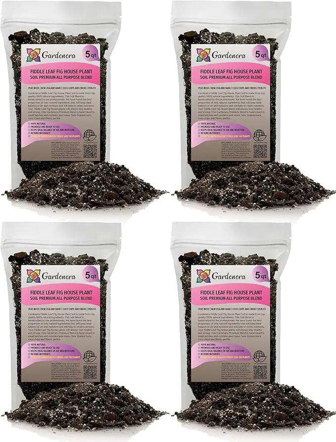 Fiddle Leaf Fig Soil Mix - 20 Quart - Premium Blend of Peat Moss, New Zealand Bark, Coco Chips, and Perlite for All Purpose Planting - 4 Bags of 5 Quart by GreenHaven Gardens