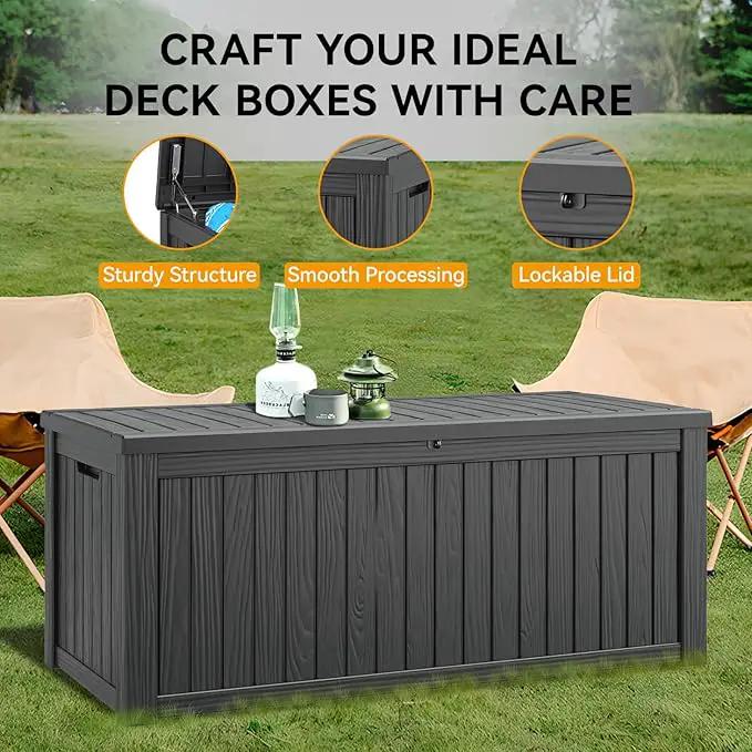 NUNU LAB 180 Gallon Outdoor Storage Box,Large Resin Sturdy Deck Box, Backyard Outside Storage Box Waterproof with Double Wall Panels,Package Delivery Garden Hose Storage Bin Outdoor Tool by GreenHaven Gardens