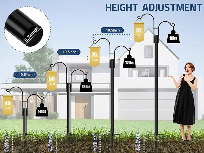 Ottsuls Bird Feeder Pole, 2 Pack 92 INCH Double Shepherds Hooks for Outdoor, Garden Pole with 5 Base Prongs Heavy Duty Planter Hooks for Hanging Plant Baskets, Lantern, Hummingbird Feeder by GreenHaven Gardens