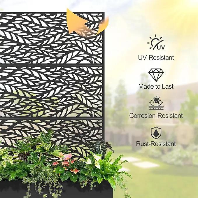 Raised Garden Bed with Trellis and Wheels,73"x47"x16" Metal Raised Garden Bed,Black Flowing Leaf Metal Planter with Climbing Trellis for Vines & Vegetables by GreenHaven Gardens