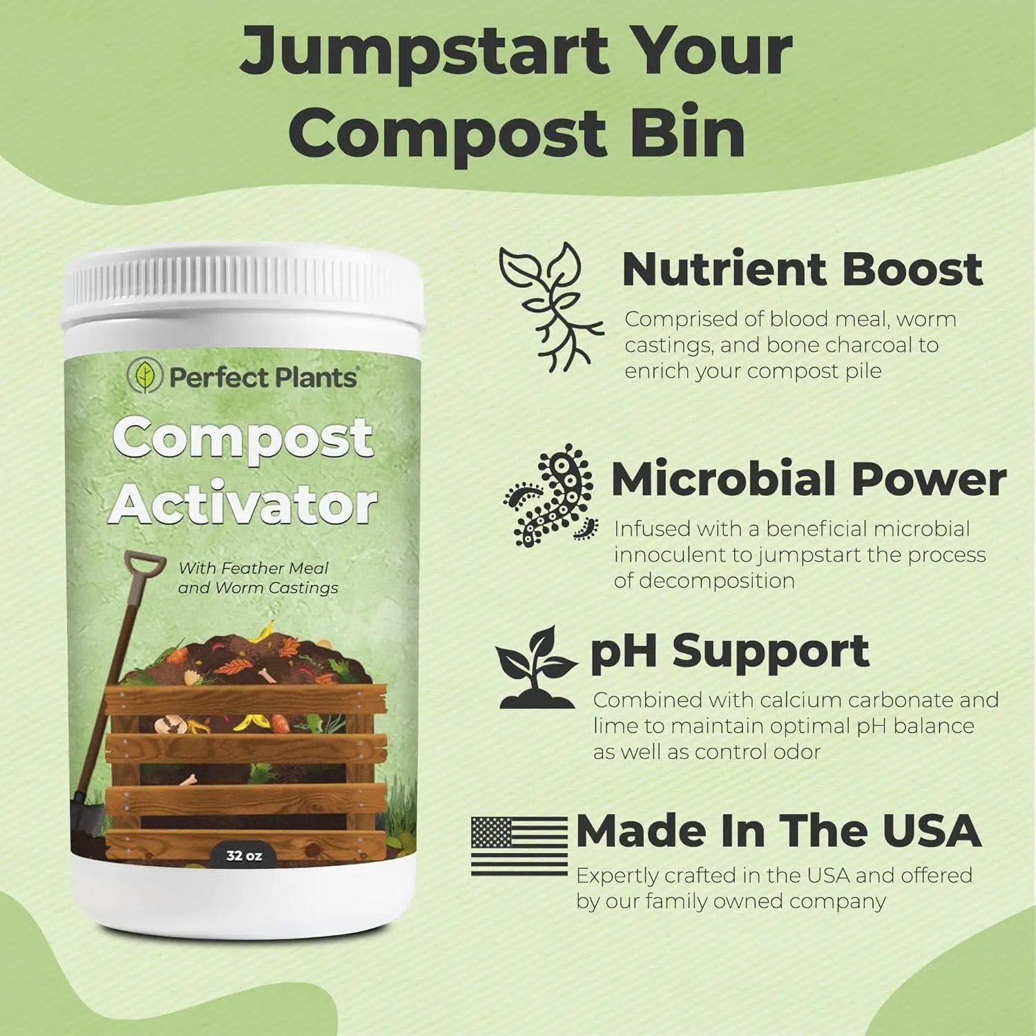 Compost Activator by Perfect Plants | Boosts Microorganisms & Adds Organic Fertilizer | for Use in Composter Tumblers, Machine Bins, or Turners | Fermented Bran with Microbial Inoculant (32 oz) by GreenHaven Gardens