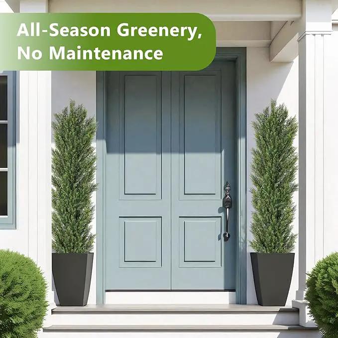 THE BLOOM TIMES 6ft Tall Topiary Trees Artificial Outdoor – UV Resistant Faux Cedar Pine Cypress Bushes and Shrubs, Fake Potted Plants for Front Porch Outside Planter Patio Decor, Set of 2 (6 Foot) by GreenHaven Gardens