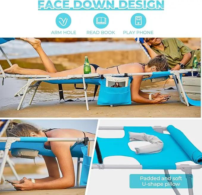 #WEJOY 4 in 1 Tanning Chair with Face Hole & Canopy & Side Table, 5 Positions Adjustable Folding Waterproof Facedown Chaise Lounge with Pillow Quick Dry for Beach Pool Outdoor Camping Patio (Blue) by GreenHaven Gardens