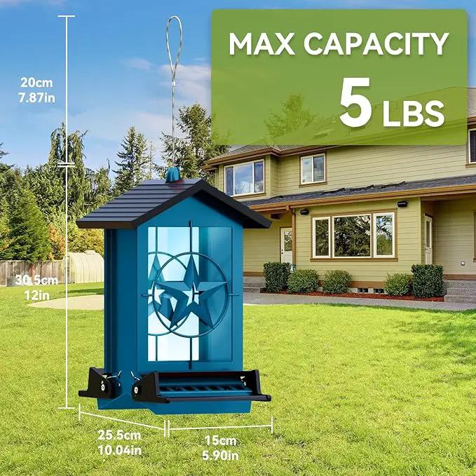 Squirrel Proof Bird Feeder for Outdoors Hanging, Metal Wild Bird Seed Feeder with Bilateral Weight-Activated Perches, 5LB Large Capacity Wild Bird Feeders for Outside Finch, Cardinal, Blue Jay by GreenHaven Gardens