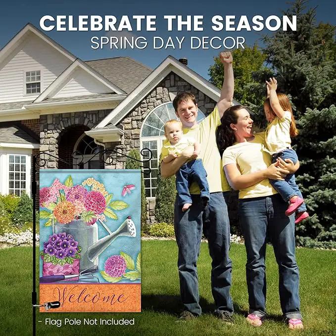 Spring Garden Flags 12.5x18 Double Sided - Floral Watering Can Flag Printed in Premium Polyester - Seasonal House Welcome Banner for Outdoor, Yard, Lawn, Deck, and Patio - Suits Most Holder by GreenHaven Gardens