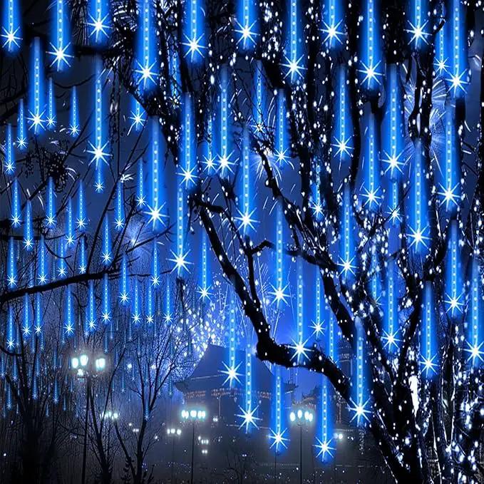 Christmas Lights Outdoor Meteor Shower Lights 24-Tube 576LEDs Snow Falling Rain Cascading Icicle Light for Xmas Tree Christmas Decorations Wedding Party Holiday Garden Decor, UL Plug Blue by GreenHaven Gardens