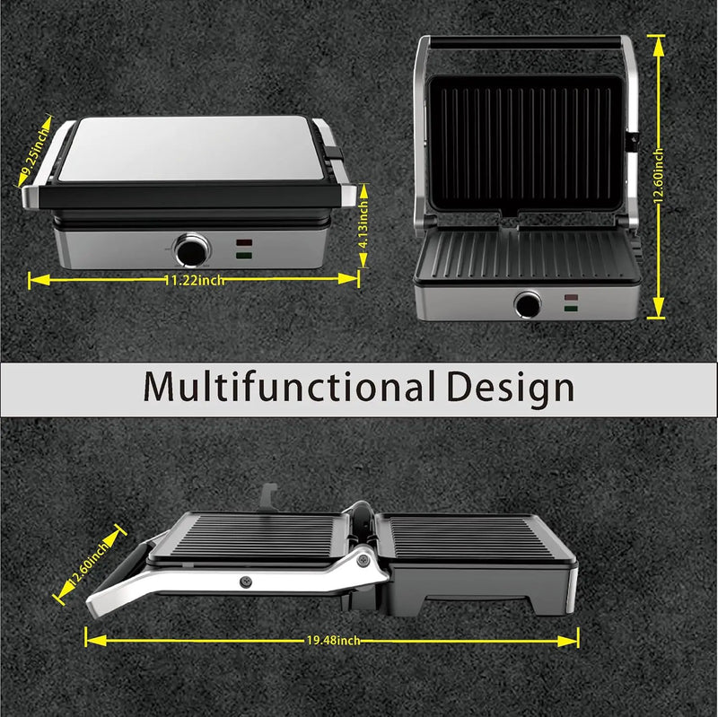 Panini Press, Electric Sandwich Press Grill, Open 180 Degrees, Electric Grill Indoor, Perfect for Grilling Sandwich, Steak, Burger, Adjustable Temperature Control, Non Stick Coating by GreenHaven Gardens