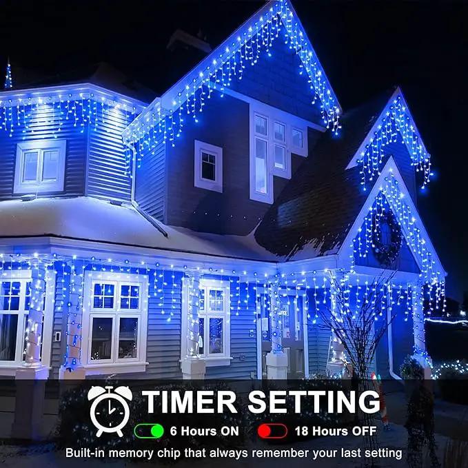 Christmas Icicle Lights Outdoor, 98FT 1216 LED Icicle String Lights with 8 Modes 228 Drops, Curtain Twinkle Lights for Bedroom House Holiday Party Wedding Decorations, Blue by GreenHaven Gardens