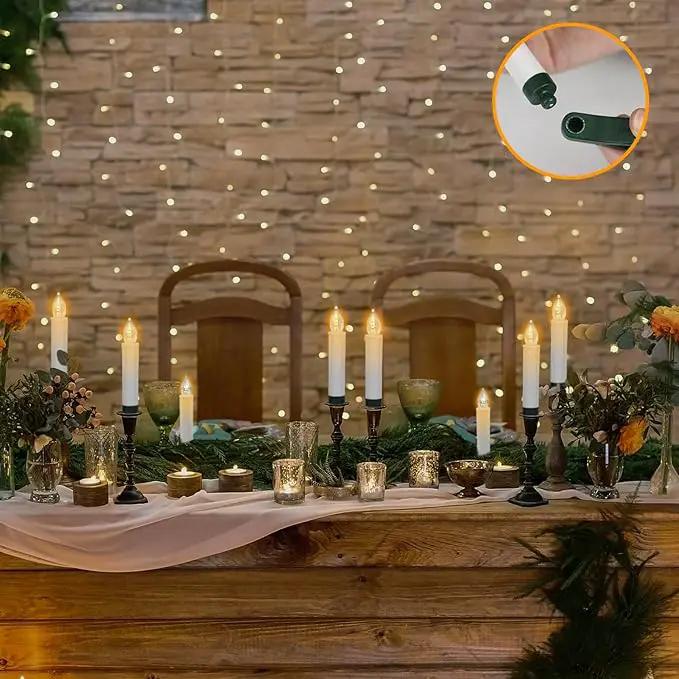 DRomance Christmas Tree Flameless Taper Candle Lights Battery Operated with 10-Key Remote and Timer, 30 Pack Plastic 3D Wick Flickering LED Taper Candles Multi-Using Home Garden Holiday Decor 3.4" by GreenHaven Gardens