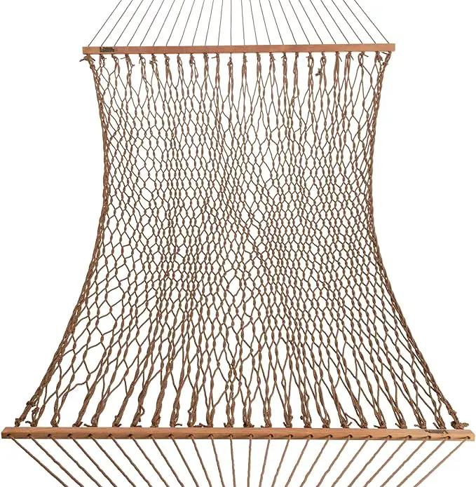 Hatteras Hammocks Deluxe Antique Brown DuraCord Rope Hammock – 13 ft. x 60 in., 2-Person, 450 lb Capacity, Cumaru Spreader Bar, Zinc-Plated Hardware – Handcrafted in The USA by GreenHaven Gardens