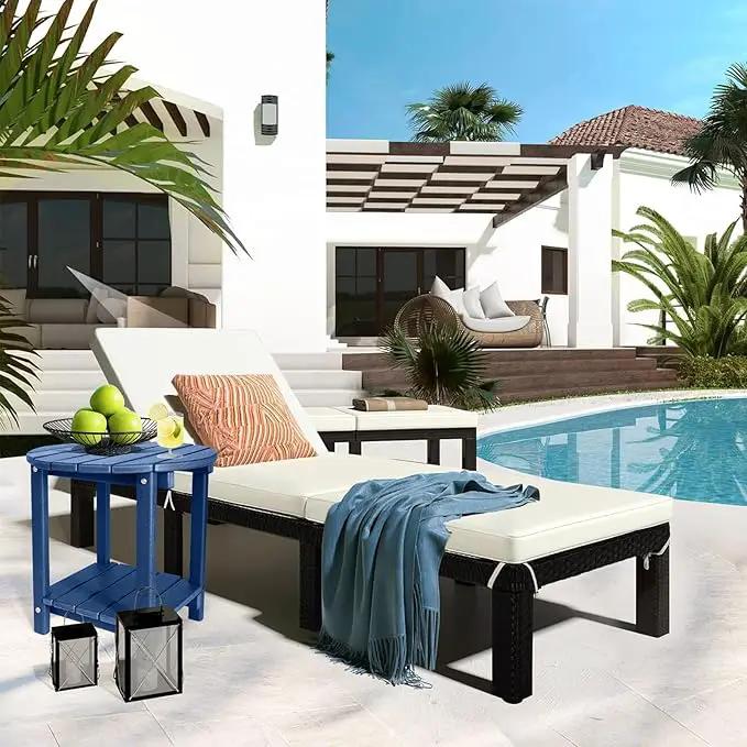 Adirondack Round Outdoor Side Table 2-Tier Storage Patio Side Table, HDPE End Tables for Backyard Pool Porch Garden Lawn (Blue) by GreenHaven Gardens