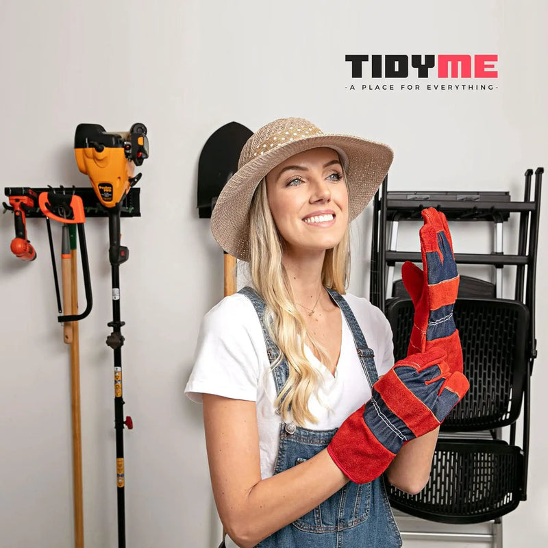 Garage Tool Organizer Wall Mount - 64 inches - Sturdy Storage Rack with Adjustable Hooks, Anti-Rust - Easy Installation, 400lbs Capacity - Garden Tool Organizer (04 Racks & 08 Hooks) by GreenHaven Gardens
