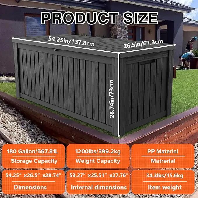 180 Gallon Lockable Resin Deck Box, Waterproof & UV-Resistant Outdoor Storage Box for Outdoor Cushion Storage, Garden Tools & Pool Accessories Storage, Black by GreenHaven Gardens