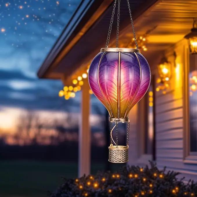 TERESA'S COLLECTIONS Hot Air Balloon Solar Lantern for Garden Decor ,Flickering Flame Hanging Solar Light for Outdoor ,Purple & Pink Plastic Lamp for Yard Tree Gift for Mom by GreenHaven Gardens