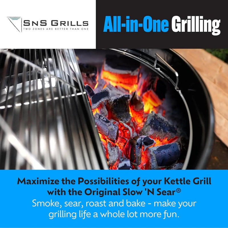 SnS Grills Patented Slow ‘N Sear Original Insert - Stainless Steel Charcoal Basket with Built-In Water Reservoir for Low ‘N Slow Smoking & Charcoal Grilling for Weber & Other Kettle Grills - 22 in by GreenHaven Gardens