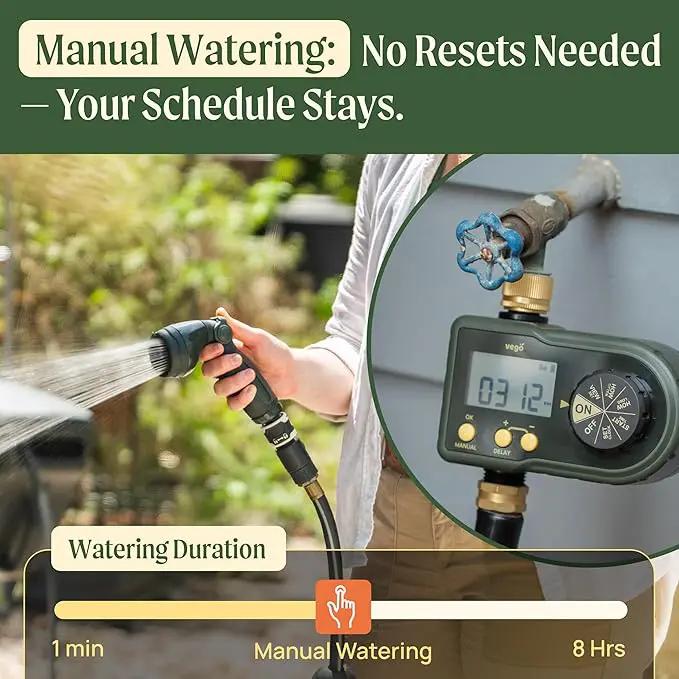 Vego Sprinkler Timer with Brass Inlet- Watering Timer for Garden Hose with Rain Delay/Manual Watering/Automatic Irrigation System - Water Hose Timer for Yard Lawn by GreenHaven Gardens