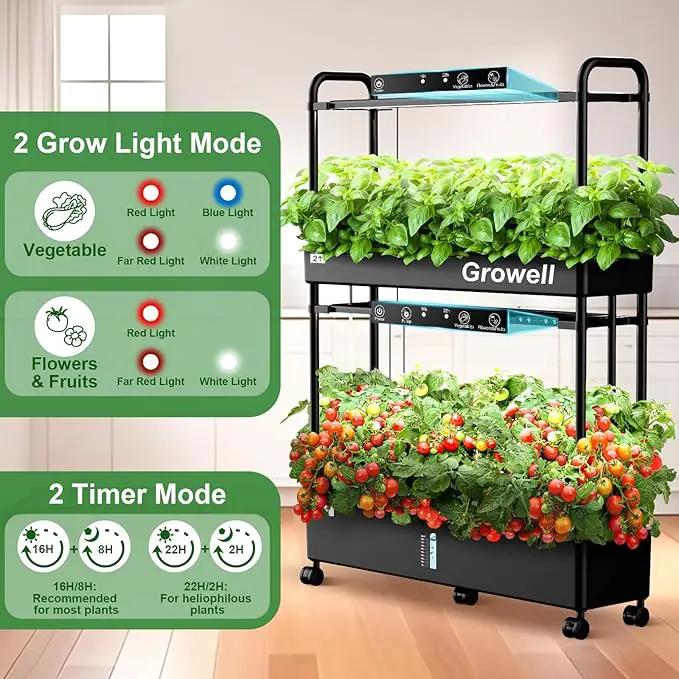 Growell Large Hydroponics Growing System Kit, 60 Pods Vertical Hydroponic Garden with 2 Light Modes Grow Light, Auto Circulating Water System, 32L Indoor Gardening System for Herb Vegetable Fruit by GreenHaven Gardens
