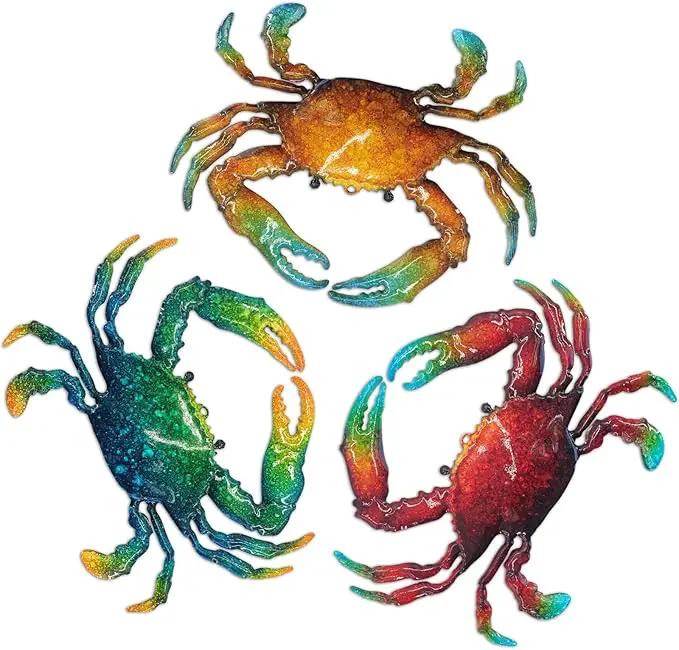 John's Studio Metal Crab Sea Wall Decor Outdoor Garden Hanging Art Sculptures Home Ocean Theme Decorations for Kitchen Bathroom and Pool - 3 PCS by GreenHaven Gardens