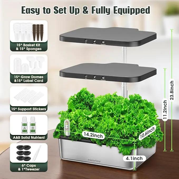 Hydroponics Growing System Indoor Garden - Herb Garden with Grow Light, 15 Pods Stainless Steel Indoor Garden Kit, Auto Timer, Gardening Gift for All Ages by GreenHaven Gardens