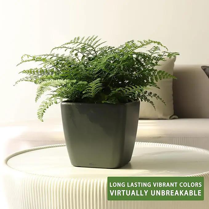 Dexceder 9x8 Self Watering Planter Indoor Outdoor, Inner Mat Design, Thickened Table Flower Plant Pot with Water Level Indicator (Slate Gray Matte) by GreenHaven Gardens