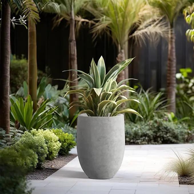 Kante 21.7" H Natural Concrete Tall Planter, Large Outdoor Indoor Decorative Pot with Drainage Hole and Rubber Plug, Modern Round Taper Style for Home and Patio by GreenHaven Gardens