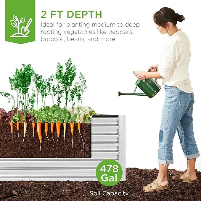 Best Choice Products 8x4x2ft Outdoor Metal Raised Garden Bed, Deep Root Planter Box for Vegetables, Flowers, Herbs, and Succulents w/ 478 Gallon Capacity - Galvanized by GreenHaven Gardens