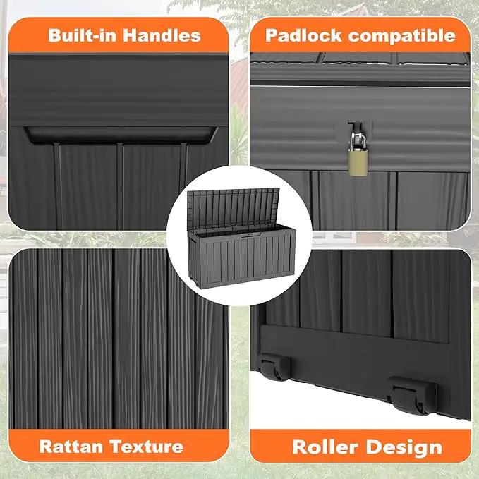 75 Gallon Resin Deck Box, Lockable Patio Outdoor Storage Box for Furniture, Garden Tools and Tools Storage, Waterproof Outside Storage Boxes - Black by GreenHaven Gardens